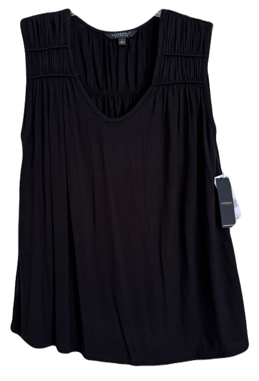 Liverpool Los Angeles Ruched V-Neck Tank Top NWT - Size Small, Black